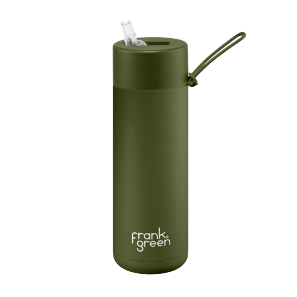 frank green Keramikflasche mit Strohhalmverschluss_Khaki